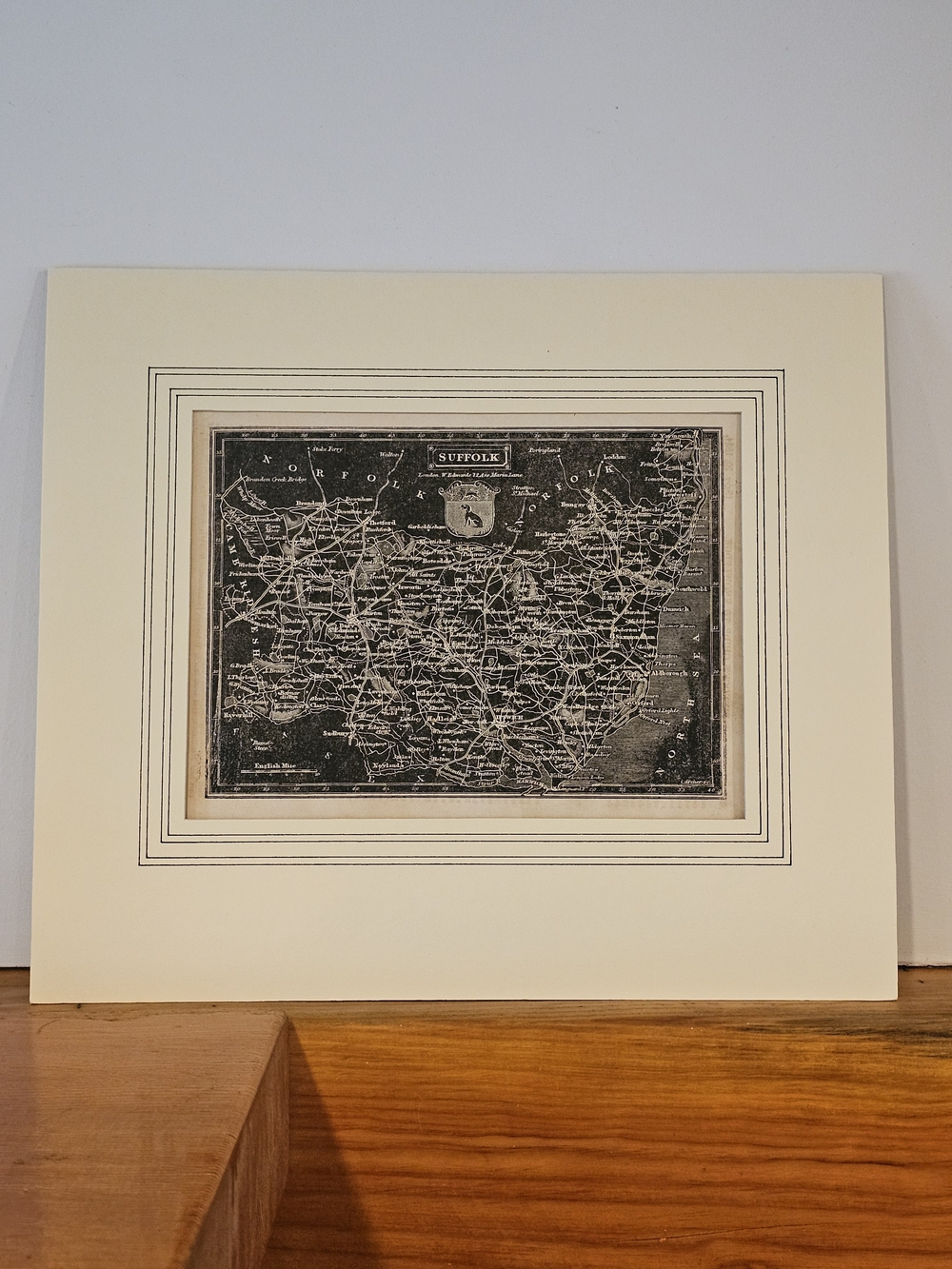 Suffolk Vintage Map Art Print in Black and Cream